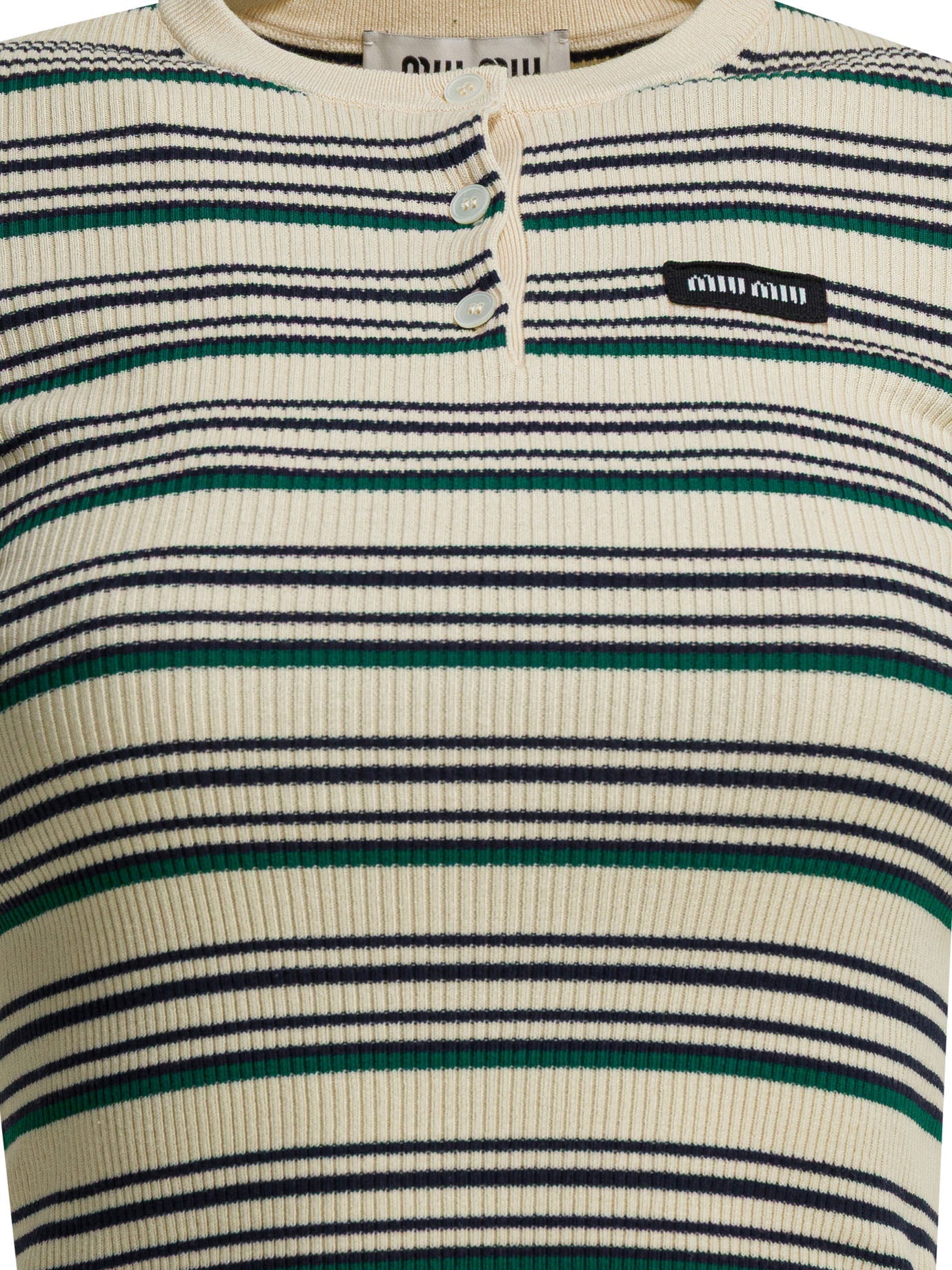 Miu Miu Striped Serafino T-shirt With Logo