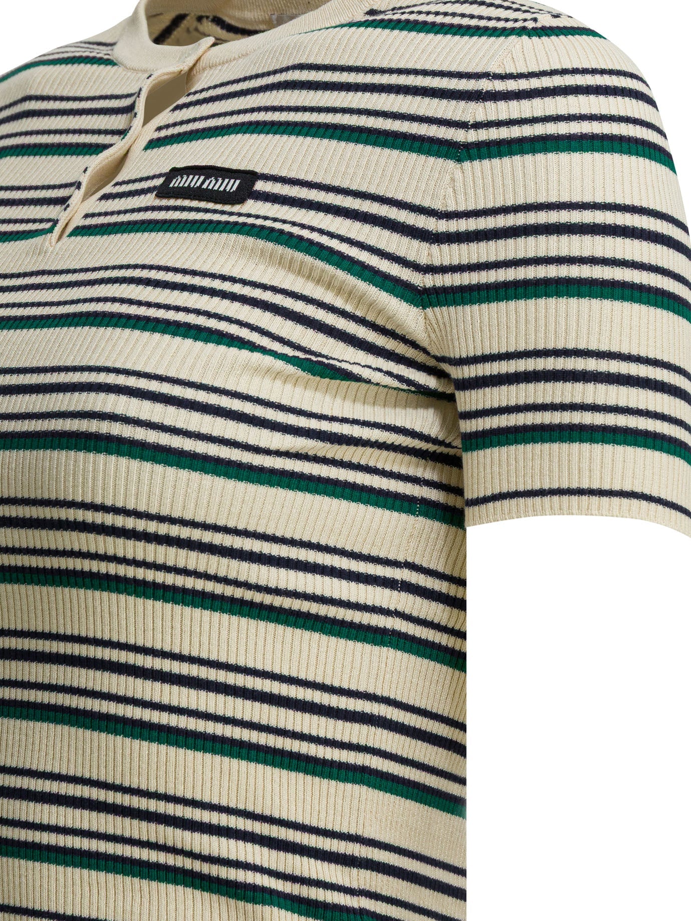 Miu Miu Striped Serafino T-shirt With Logo