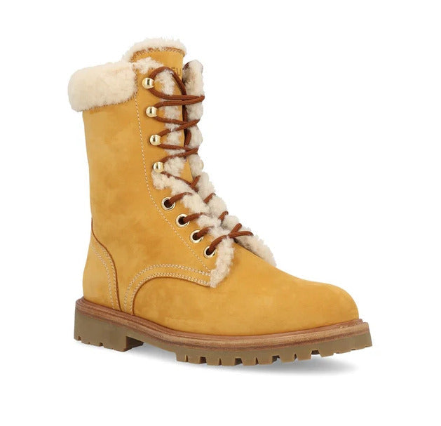 Celine Lace-up Ankle Boots In Shearling