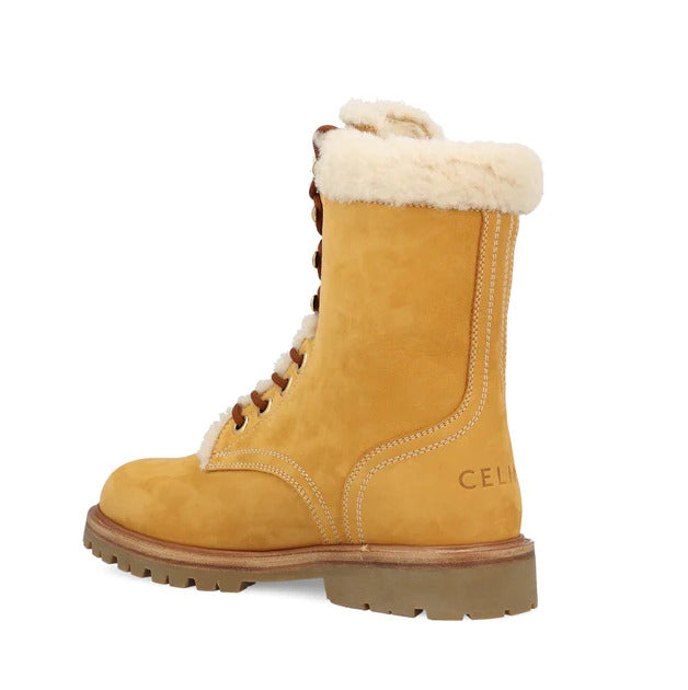 Celine Lace-up Ankle Boots In Shearling