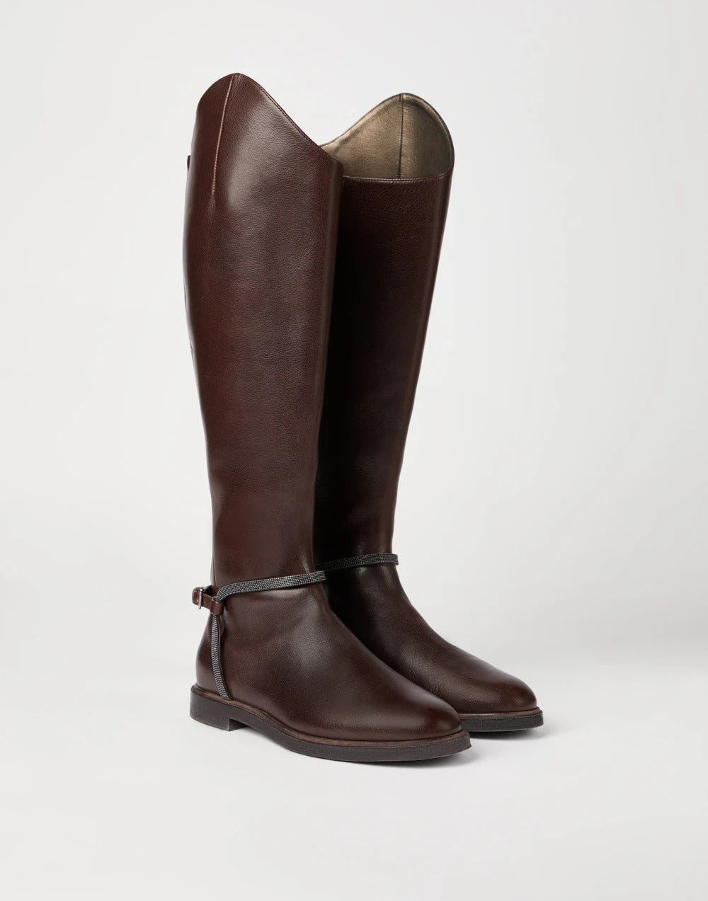 Brunello Cucinelli High Boots In Leather With Precious Spurs