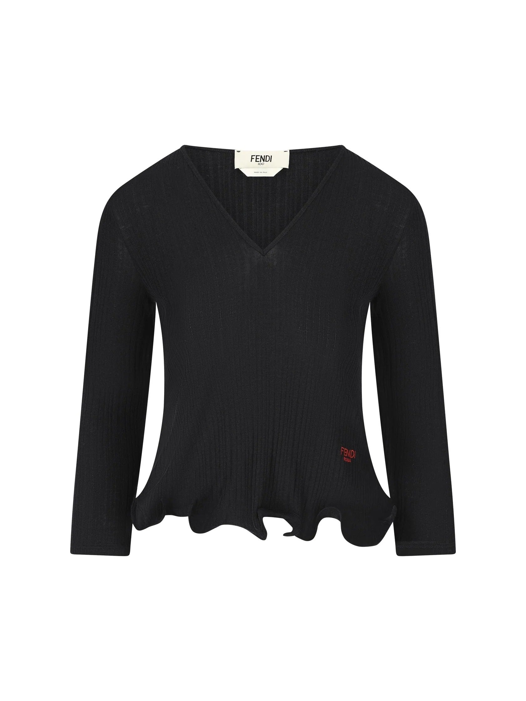 Fendi V-neck T-shirt In Virgin Wool