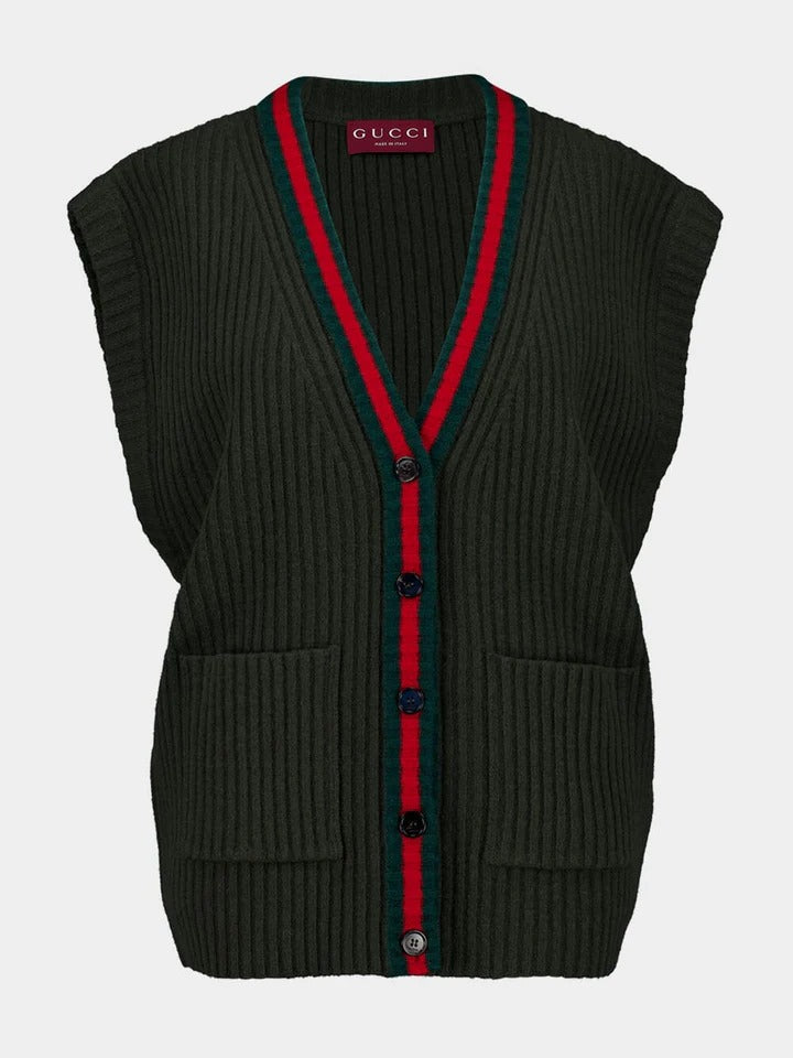 Gucci Sleeveless Cardigan In Wool