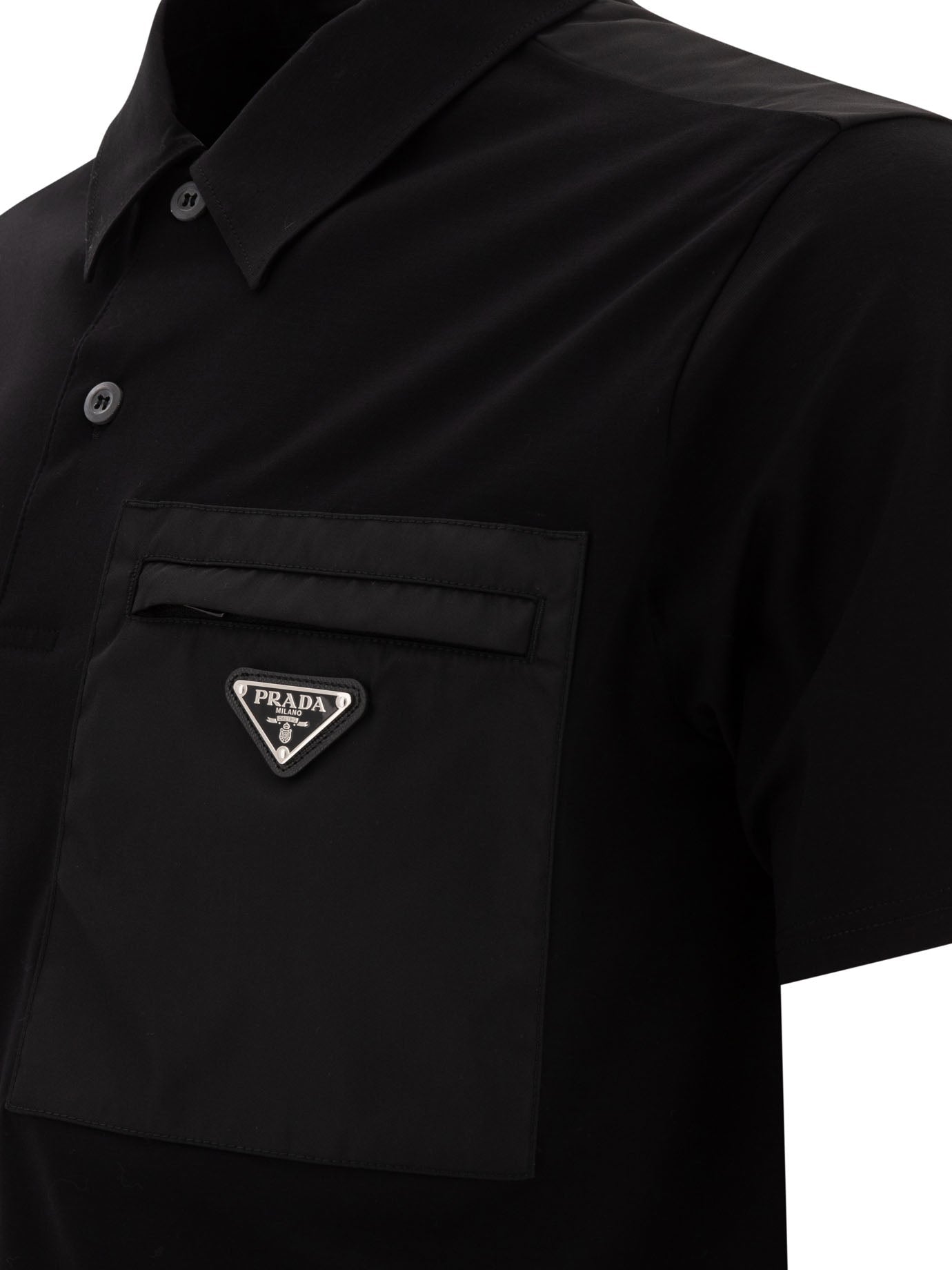 Prada Polo Shirt In Cotton With Re-nylon Details
