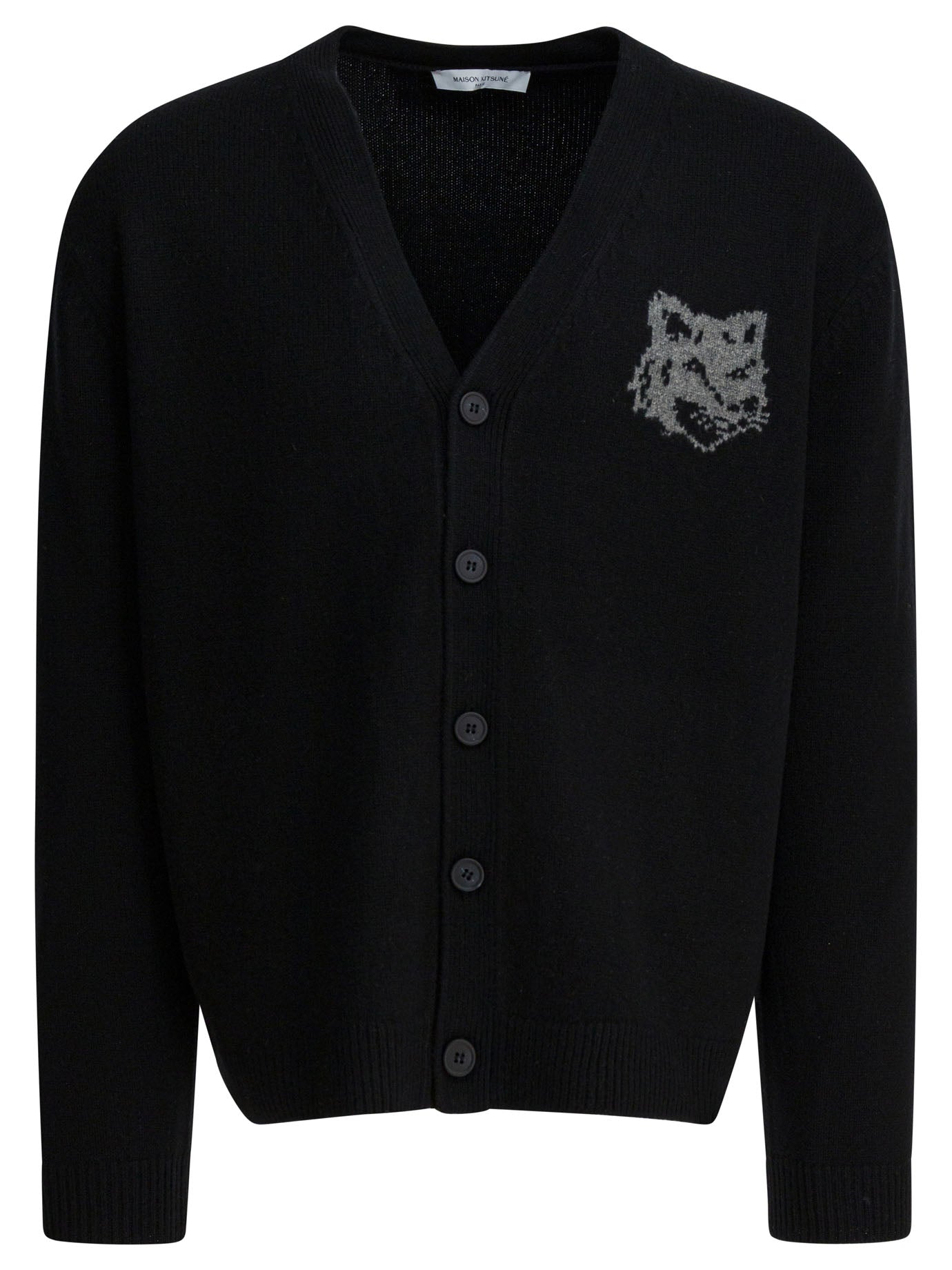 Maison KitsunÃƒÆ’Ã†â€™Ãƒâ€šÃ‚Â© Fox Head Intarsia Merino Cardigan