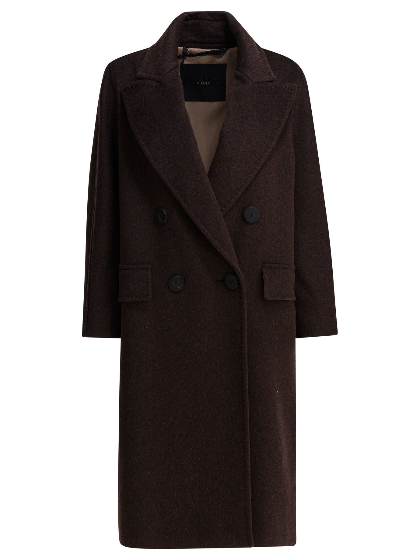 Max Mara Atelier Double Breasted Coat In Alpaca Wool And Cashmere